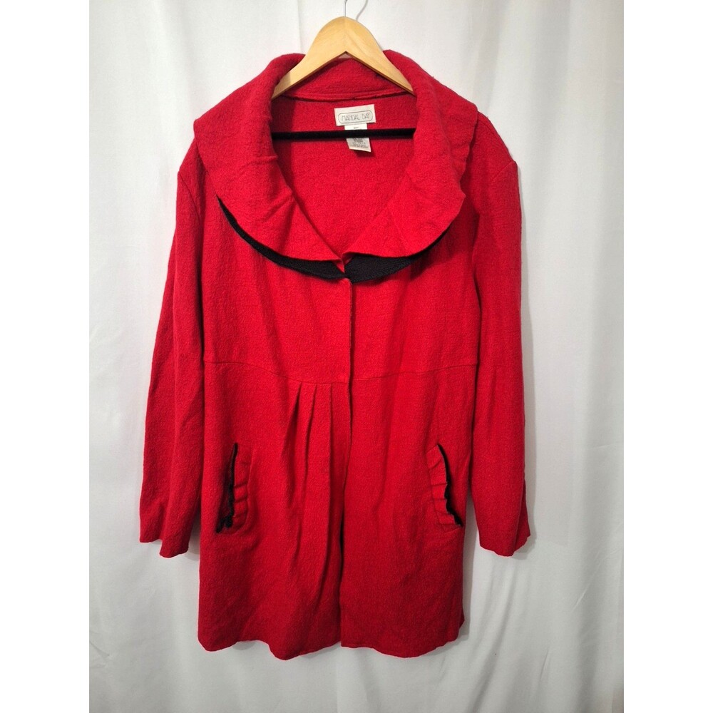 Vintage Mandal Bay Wool Blend Long Sweater Cardigan Women's XXL Red Cottagecore